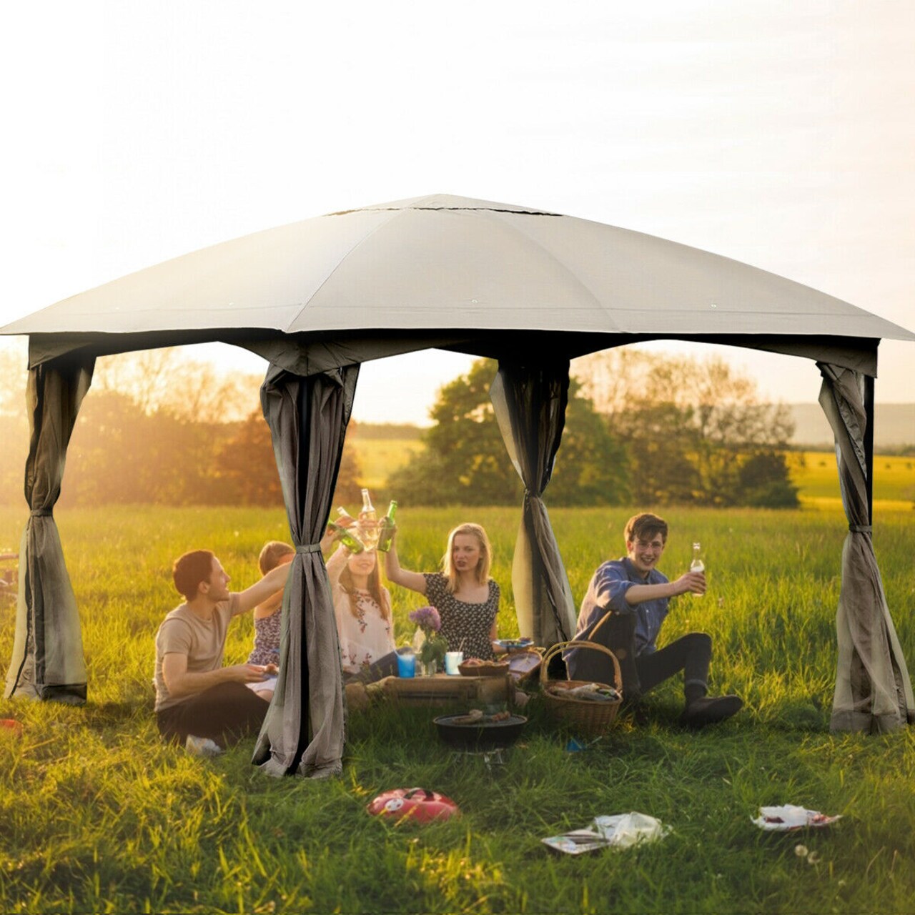 11.5Ft Patio Gazebo Canopy Tent Wedding Party Shelter Awning Mosquito Netting